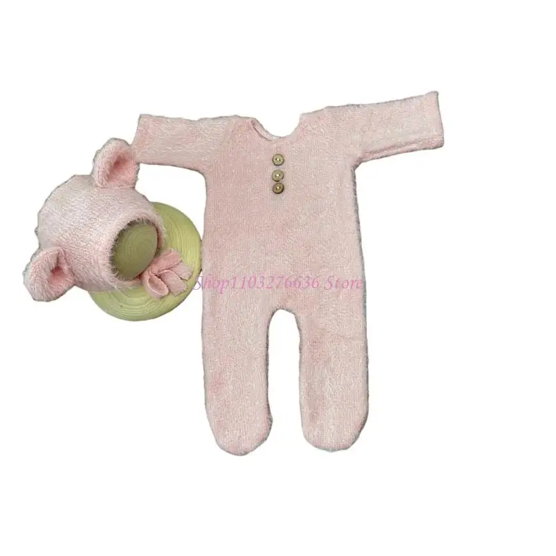R6FD Baby Photography Props Newborns Boy Girl Photo Clothes Costume Bear Theme Romper & Hat Clothing Outfit for Infant