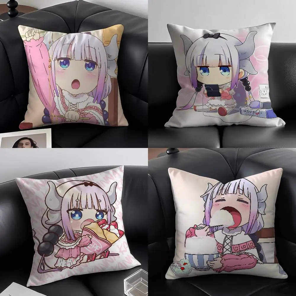 Anime Miss Kobayashis Dragon Maid Kissenbezug, Anti-Dustmite-Kissenbezug, unsichtbarer Reißverschluss, seidiger kurzer Plüsch, Sofakissenbezug