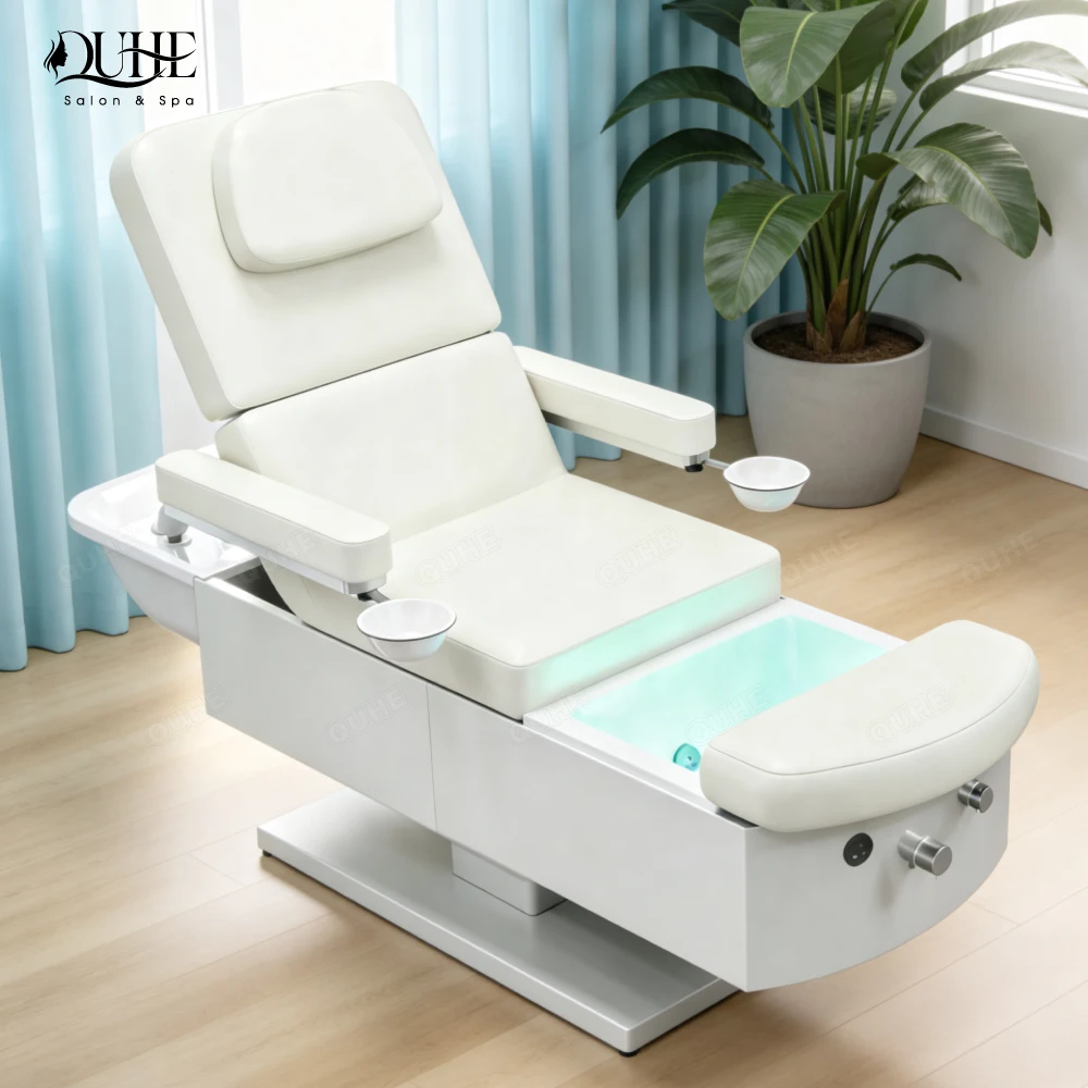 Multi Functional Electric Facial Bed Massage Table Head Spa Shampoo Bed with Light Surfing Foot Bath for Salon
