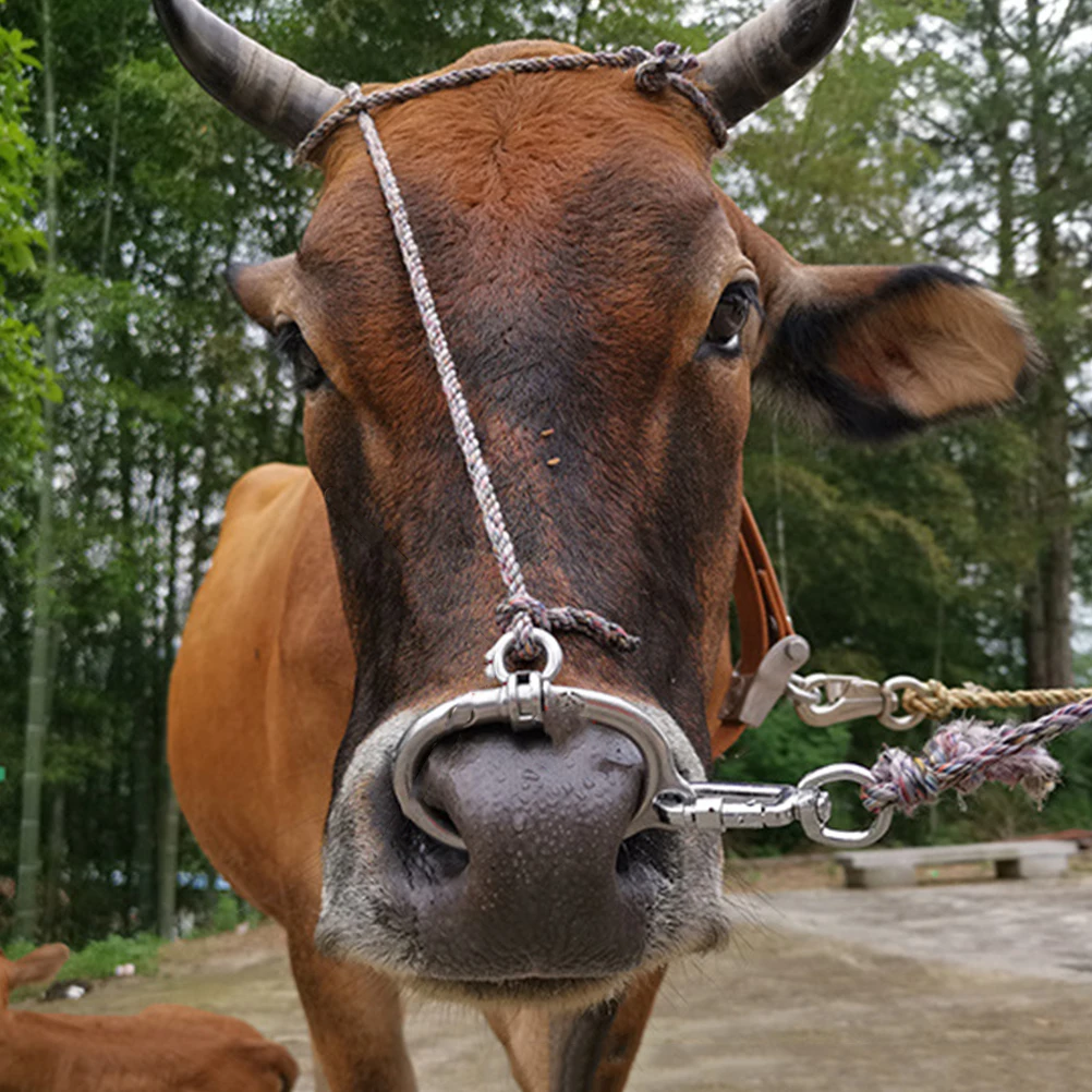 Stainless Steel Cattle Nose Ring Smooth Surface Spring Function Durable Metal Cow Ring 1100 Pounds Clamps Livestock Supplies Pet