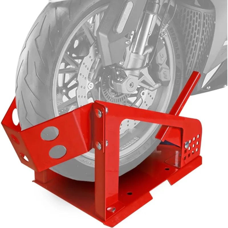 

Adjustable Motorcycle Wheel Chock Stand 12 Holes Support Front Tire Holder for Most Bikes Under 6 Inch 1800 Lbs Capacity