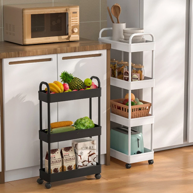 3 / 4-layer Ultra-thin Mobile Shelf Unit For Kitchen Accessories Bathroom Storage Rack Ideal for Kitchen and Floor Organizer