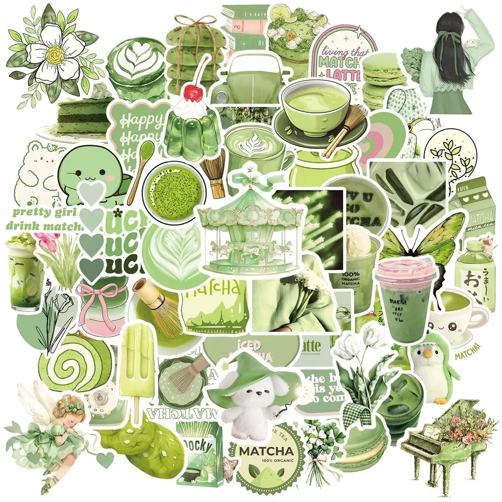 100 Pcs Ins Style Matcha Girl Stickers - Cute Cartoon PVC Waterproof for Notebooks, Skateboards & Journals