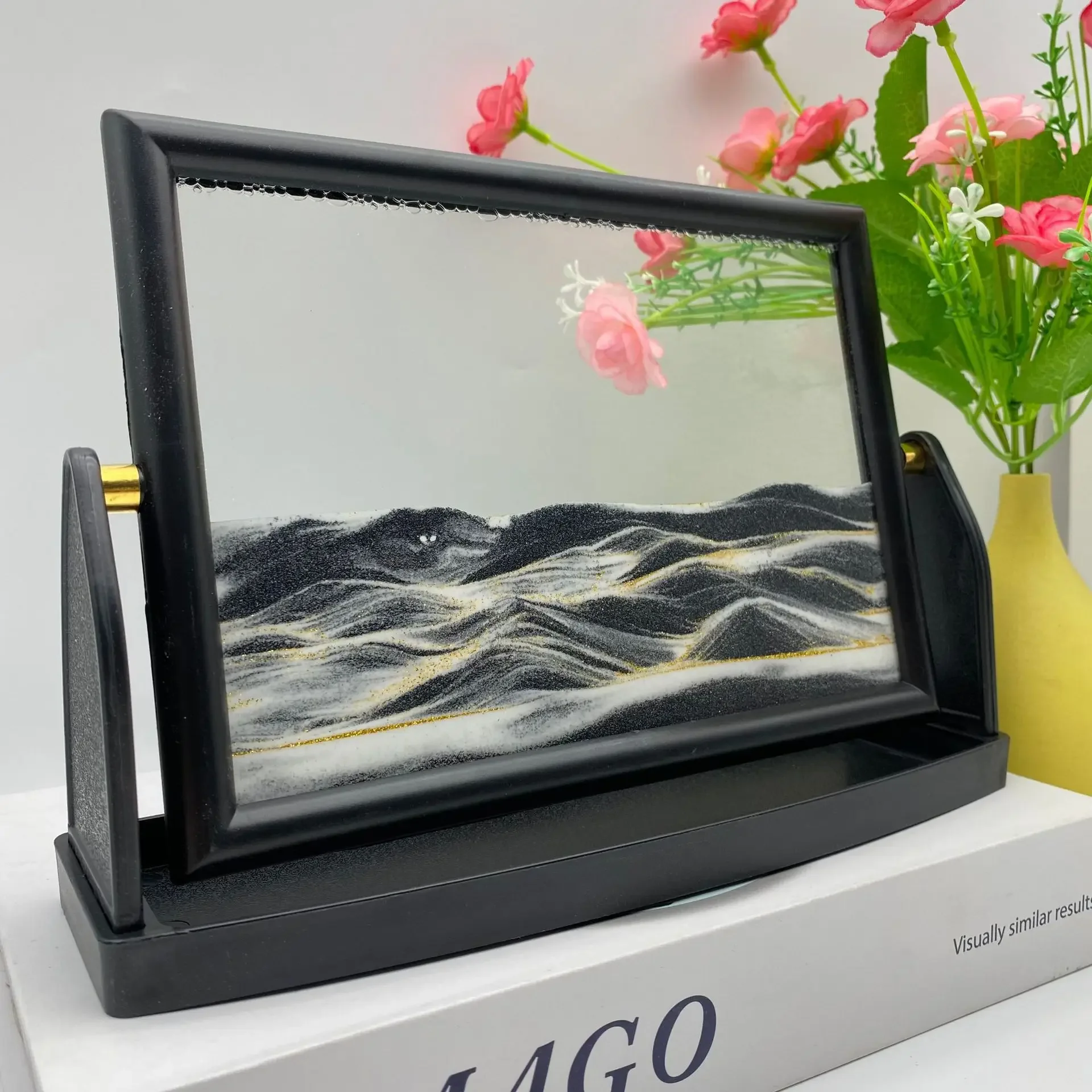 Draaibare Bewegende Zand Kunst Foto Vierkante Glazen 3D Sandscape In Motion Quicksand Zandloper Creatieve Vloeiende Zand Home Decor Geschenken