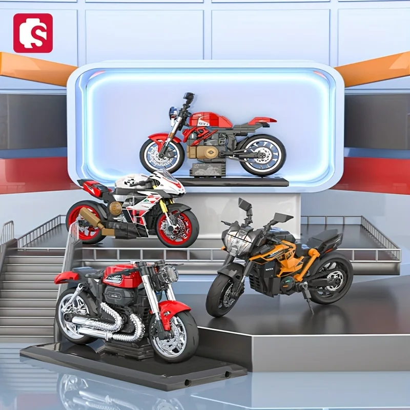 SEMBO BLOCK Motorcycle Assembly Building Blocks Kits Cool Vehicle Model Bricks Car Collectible Ornaments Birthday/ Holiday Gifts
