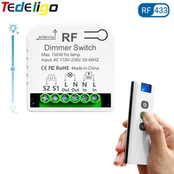 Tedeligo RF 433mhz AC 110V 220V Dimmer Switch Light Brightness Adjustable Remote Control Support 2 Way Module for LED Halogen