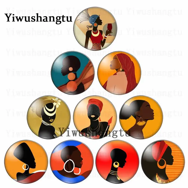 Beauty and fashion African women art 12mm/20mm/25mm/30mm photo glass cabochon demo flat back Making findings