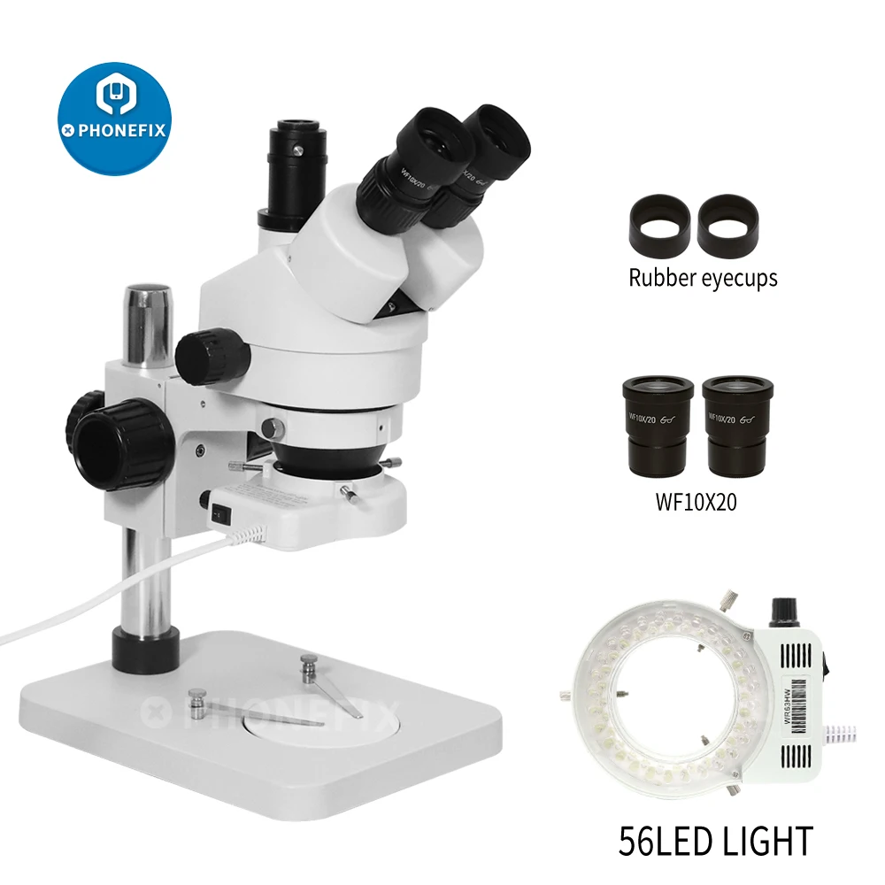 プロ3.5X-180Xテーブル柱スタンドズーム三眼実体顕微鏡pcb修理microscopio WF20X接眼レンズ56 ledライト