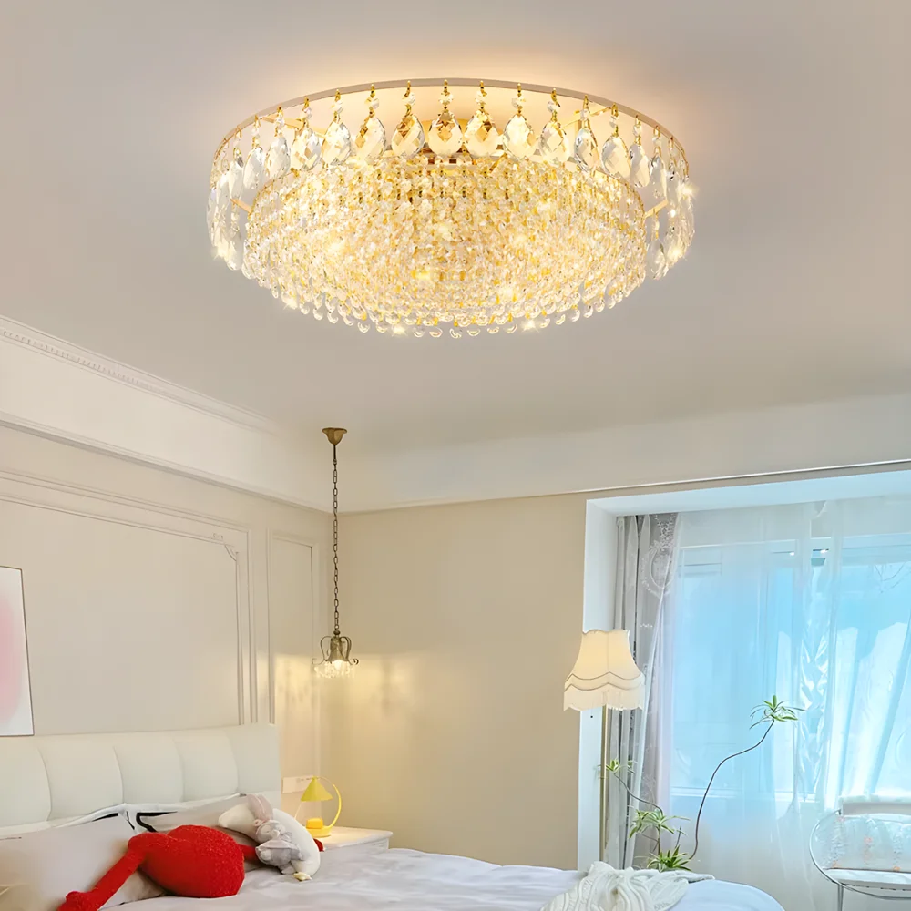 Luxury Ceiling Light Circle Crystal Modern Chandelier 3 Color Changing Villa Hotel Living Room Decor LED Indoor Lighting Gold