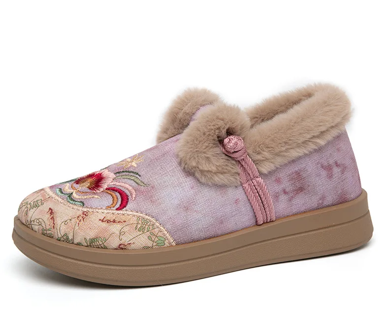 Damen-Winterschuhe mit Fleece-Futter, bestickt, im chinesischen Stil, mit Froschknopf, zum Hineinschlüpfen, rutschfeste, dicke Sohle, warme Freizeitschuhe. – Detail 16