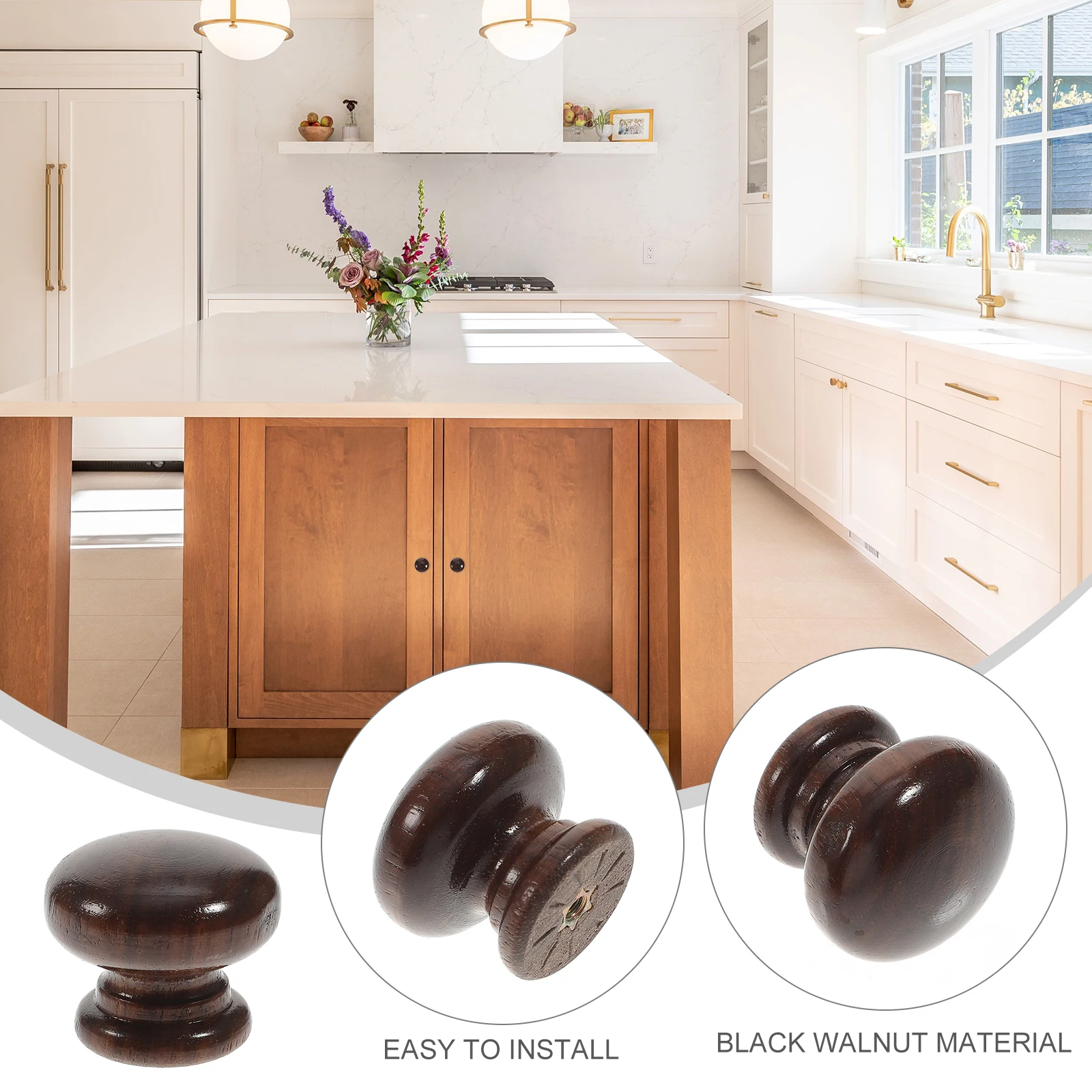 

5pcs Wooden Drawer Pulls Walnut Handles for Kitchen Cabinets Dresser Wardrobe Furniture Hardware Smooth Sturdy