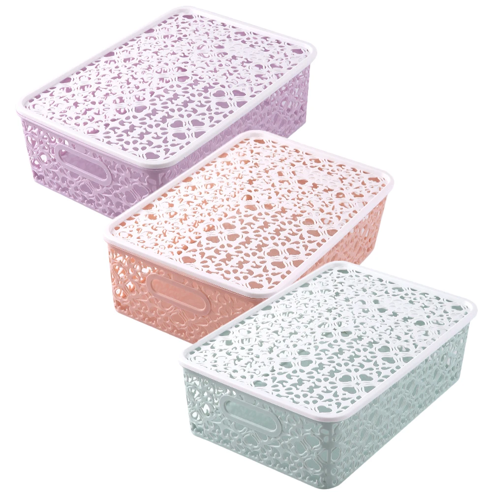 3pcs Storage Plastic Storage Bin Large Size Blue Purple Pink Kitchen Bedroom Wardrobe Plastic Containers Boxes