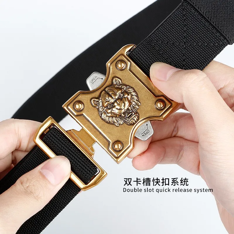 Cross border new men's business casual fashion buckle tactical belt tiger head belt
