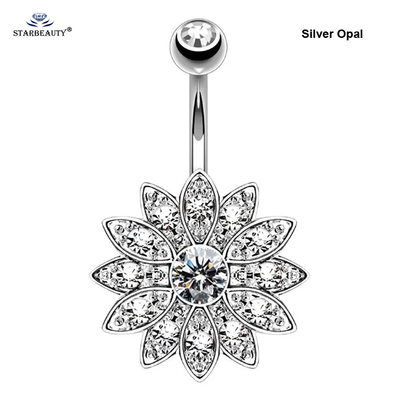 Starose Rhinestone Lotus Belly Piercing Nombril Belly Button Rings Navel Piercing Ombligo Dance 14G Navel Bar
