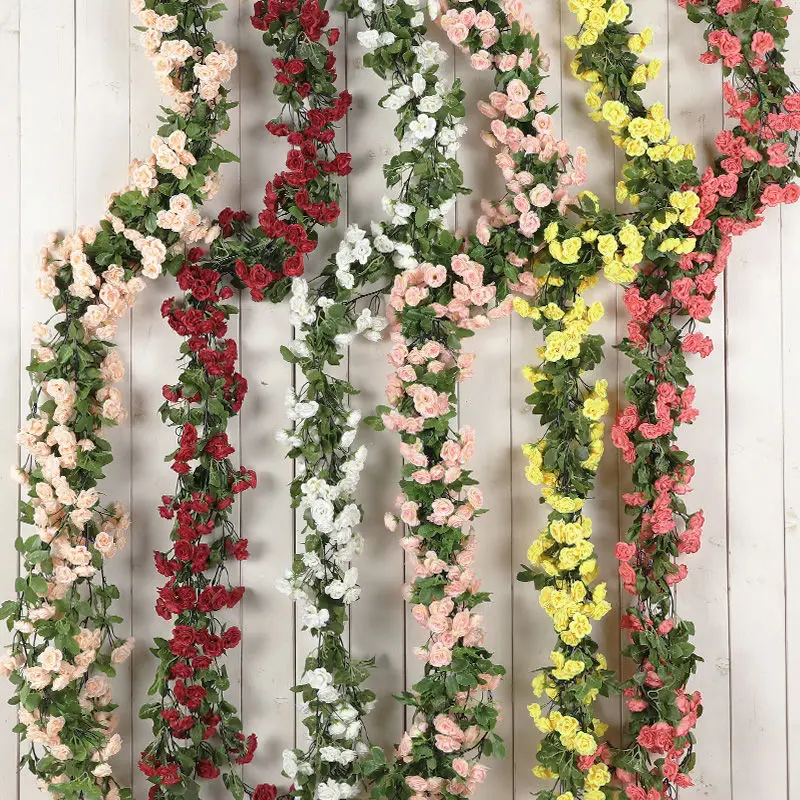 Simulated decorative rose vine, artificial flower vine, plastic flower water pipe, handrail, air conditioning pipe, ceiling, wal