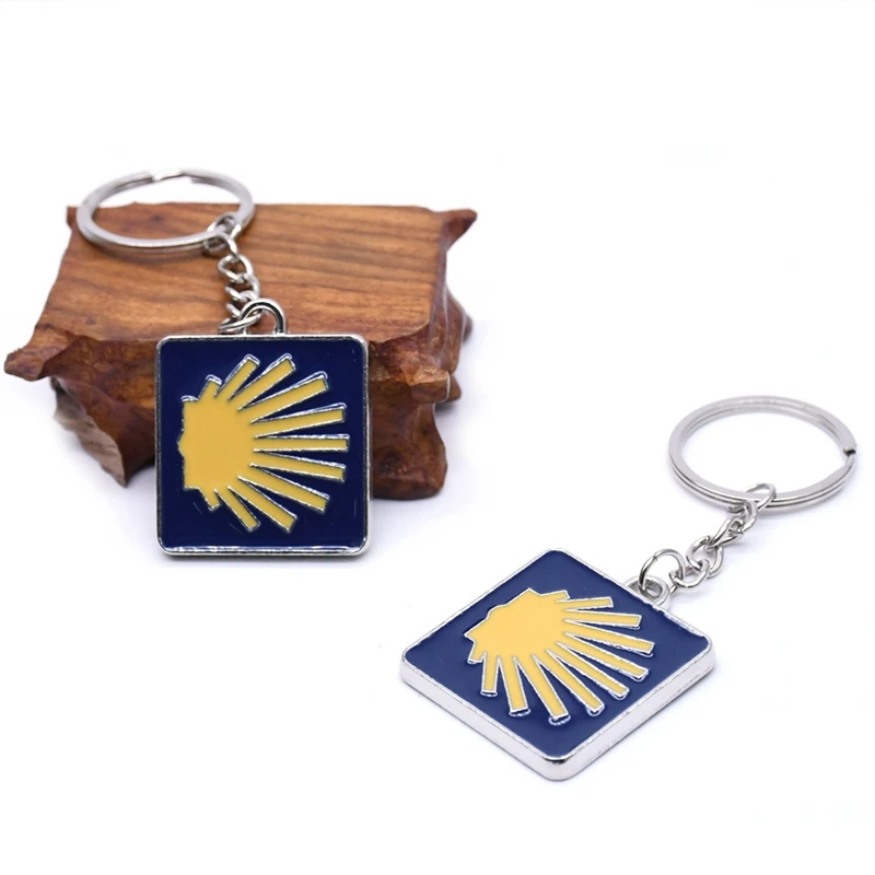 Geometric Square Santiago Enamel Shell Key Chains Religious Gifts