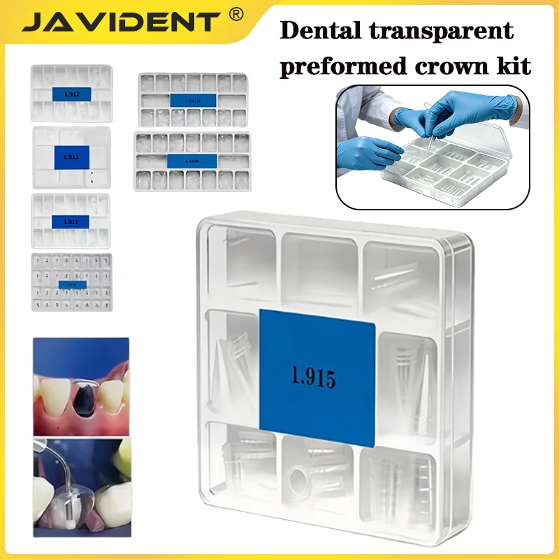 64Pcs Dental Transparent Crowns Anterior Posterior Deciduous Temporary Preformed Molar Tooth Crown Adult Kids Dentistry Material