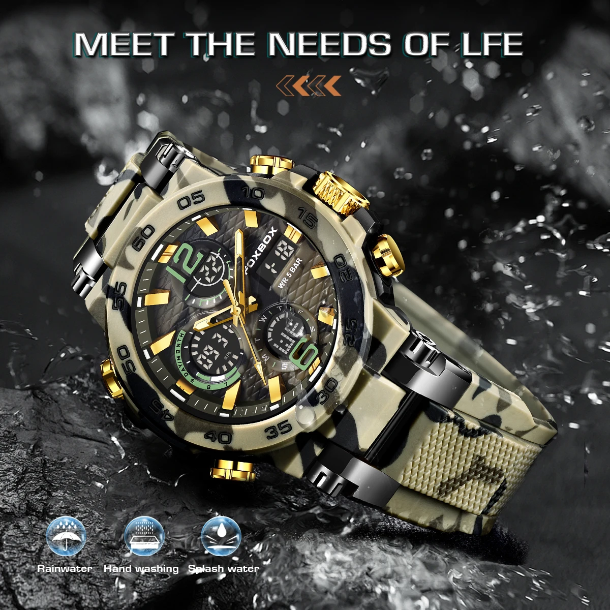 FOXBOX Military Digital Watch for Men Camouflage Waterproof Wristwatch Mens Shockproof Sport Quartz Tactical Clock Montre Homme