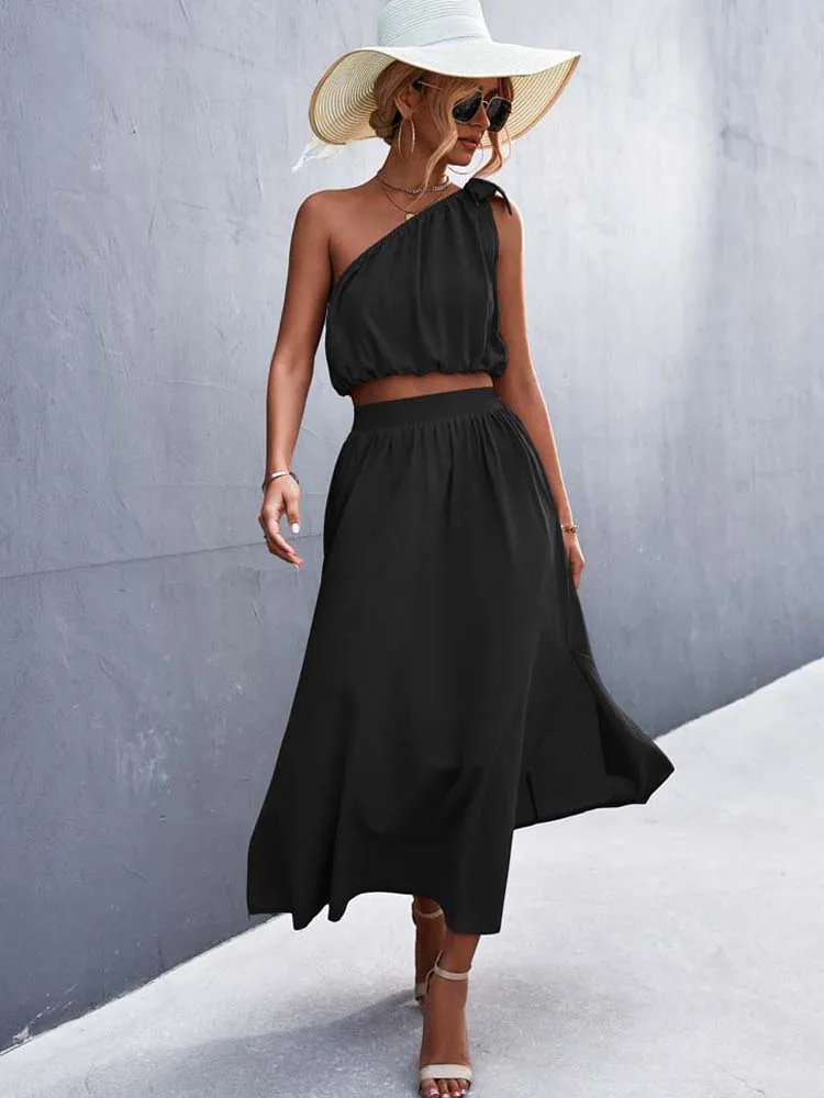 2023 Summer Two Piece Skirt Set Women Elegant Skirt and Top Set Off Shoulder Matching 2 Piece Skirt Sets Women Outfits