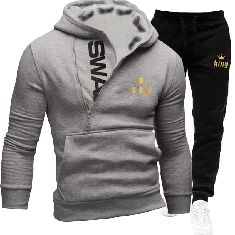 2023 stampato lettera collo alto con cappuccio Set da uomo in lana con cappuccio caldo Pullover felpa con cappuccio pantaloni sportivi Casual