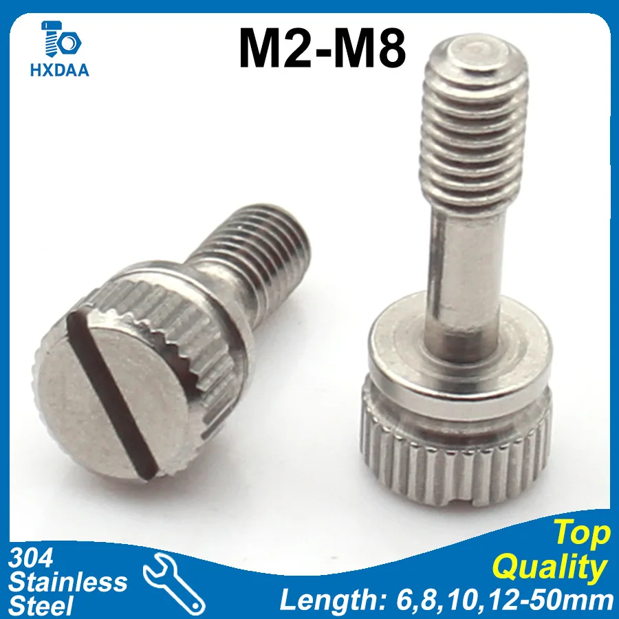 M2 M2.5 M3 M4 M5 M6 M8 304 Stainless Steel Knurled Captive Thumb Screws Slotted Cap Cylindrical Head GB839 Retaining Screw Bolts