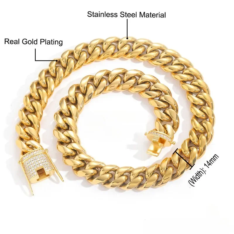 14mm 18K Gold 5-Layer Plated Premium Durable Cuban Chain