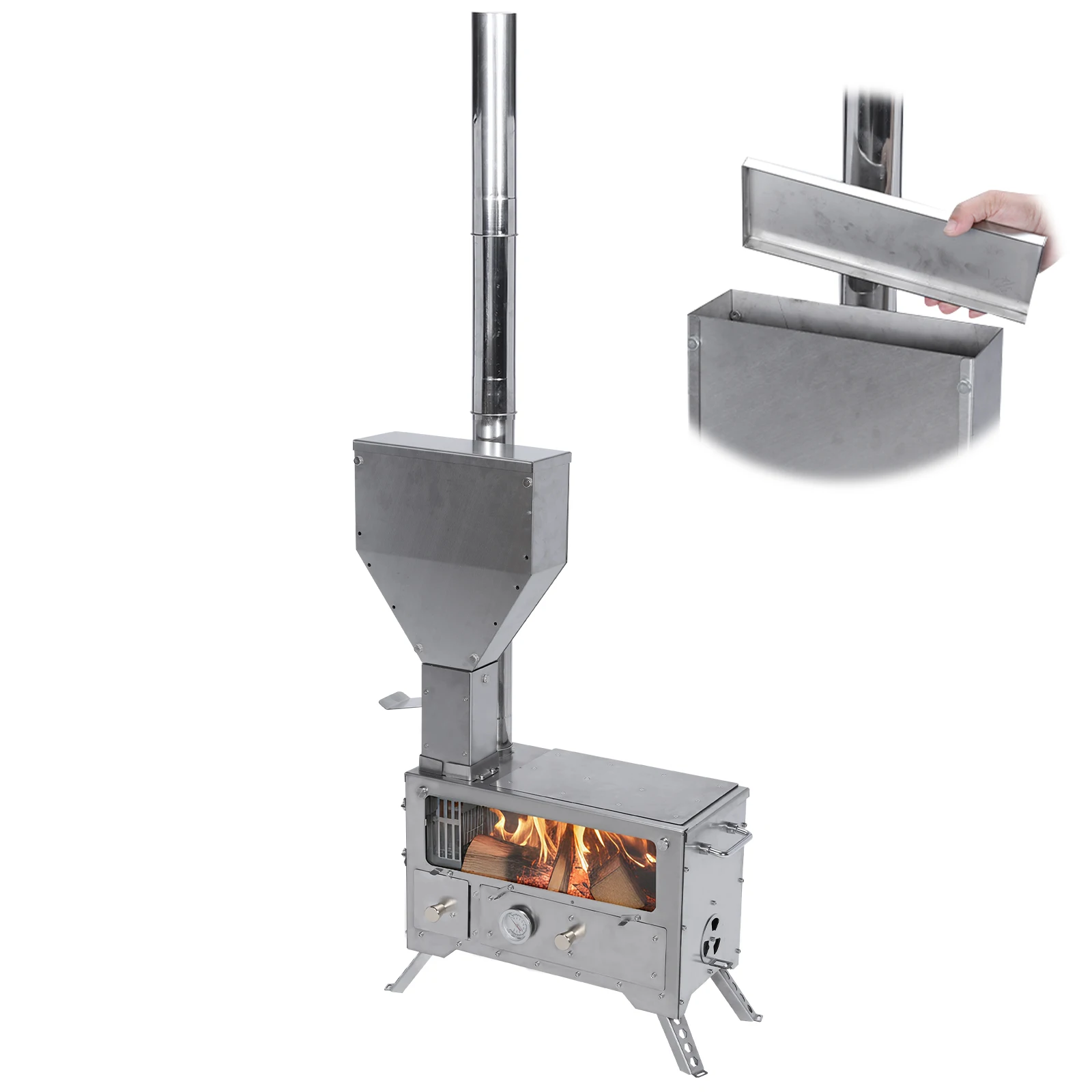 

Портативная дровяная печь из нержавеющей стали с дымоходом и духовкой для отопления/готовки/двора/кемпинга