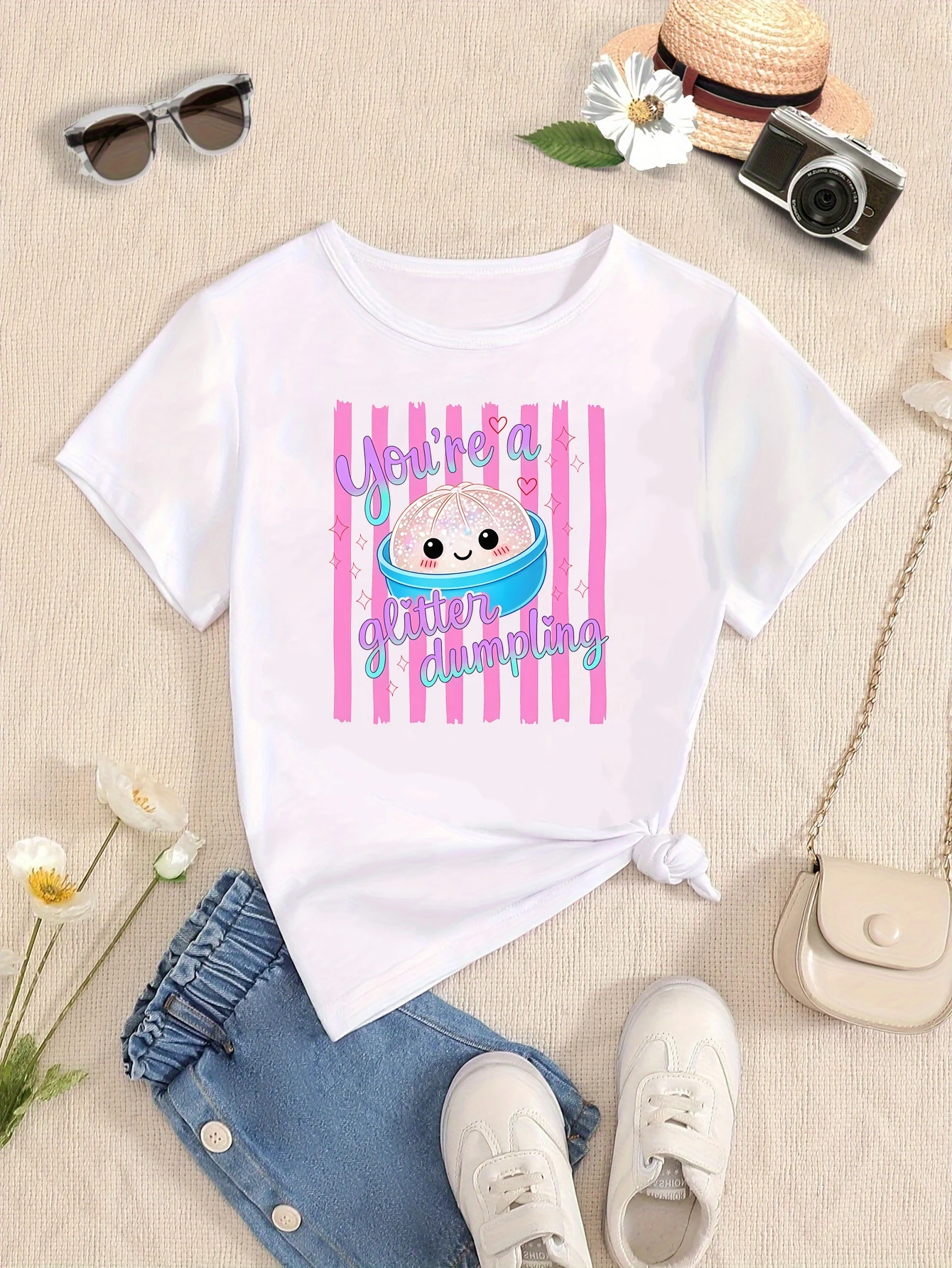 You Are A Glitter Dumpling Hearts Stars Printed T Shirt Girls Kawaii Kids Clothes Funny T-Shirt White/Black/Blue/Purple T-Shirt