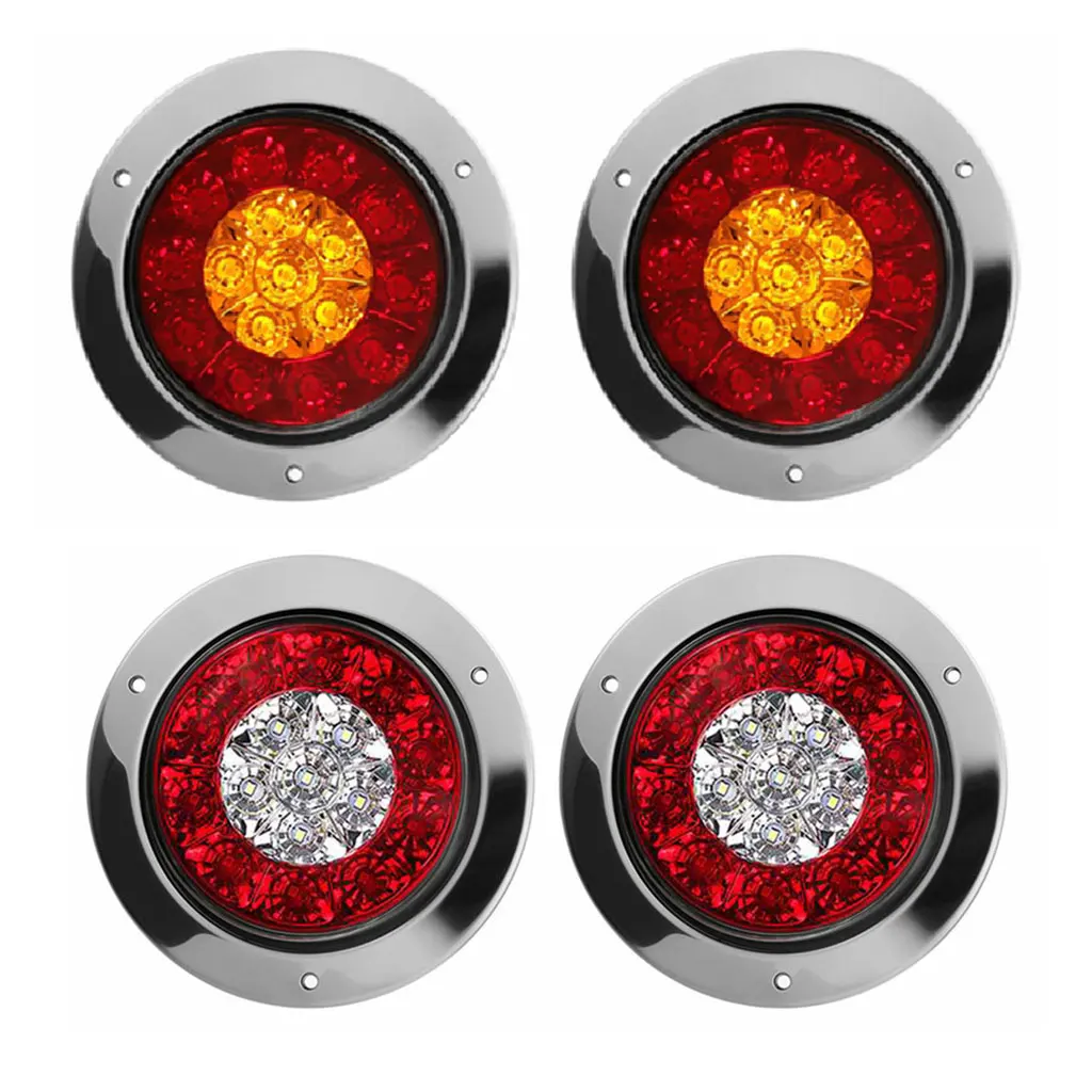 Round Red 16LED Trailer Tail Lights Stop Brake Turn Tail Lamp 12-24V for Cargo Trailers Tractors Dump Trucks MK-127