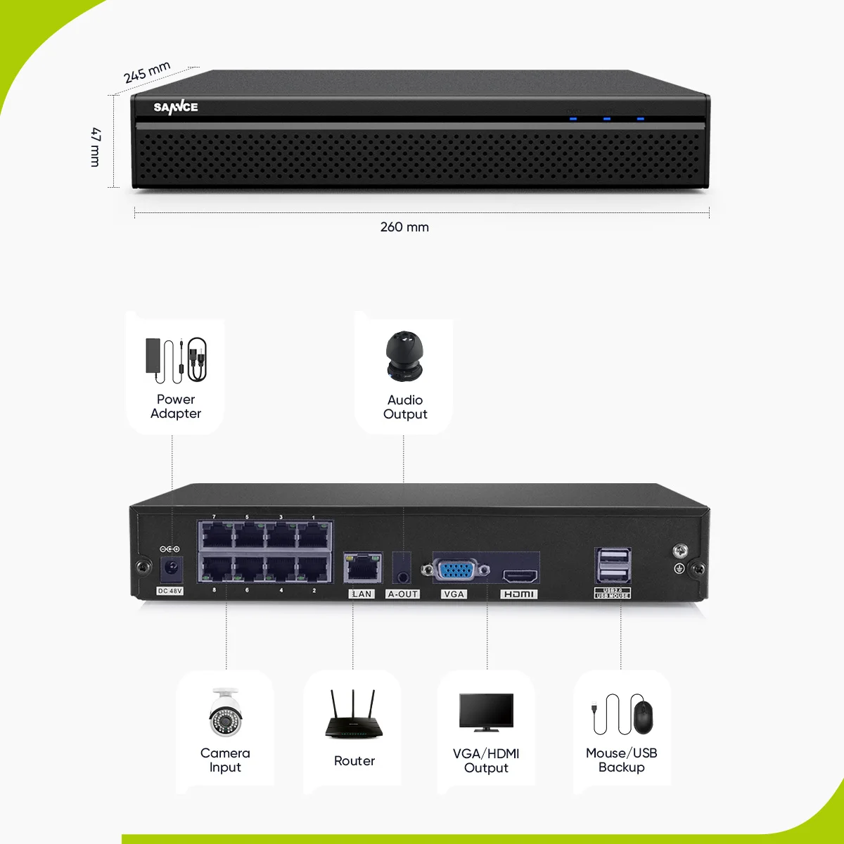 Imagem -05 - Sannce 8ch 1080p Rede Poe Nvr Kit Cctv Sistema de Segurança 2.0mp Câmera ip Visão Noturna ir ao ar Livre Sistema de Câmera de Vigilância