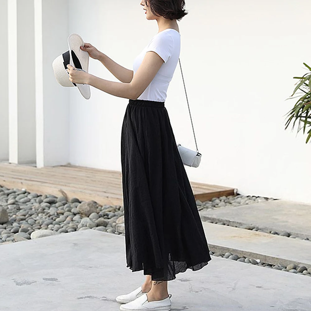 

Casual Big Wave A line Pleated Skirt Women Elastic Waist Dance Performance Skirts Girl Modern Dances Practice Midi Skirt Clothes