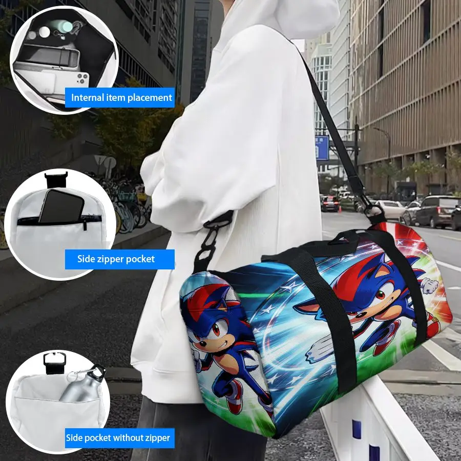 Blue Cartoon Speed Character Duffel Bag, Large Sports Gym Bag with Multi Pockets, Travel Weekender Bag for Men