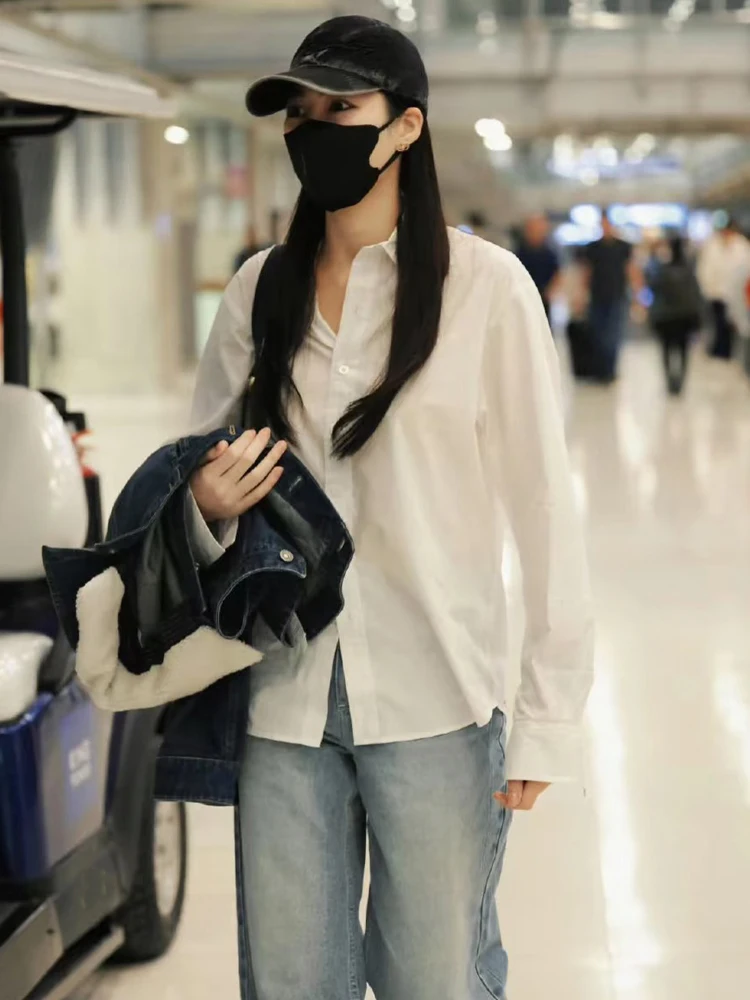 

Elegant White Long Sleeve Loose Basic Shirt Casual Style Cotton Polyester Fabric Girl's Youth Student Fashionable Shirt