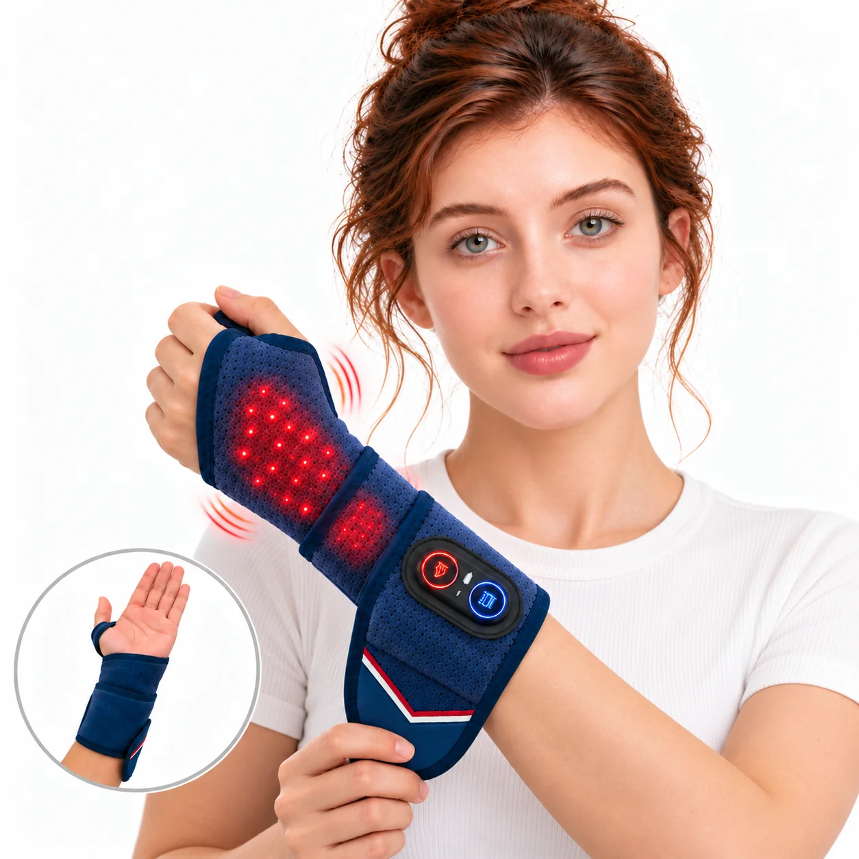Red Light Wrist Heating Pad Hand Massage Wrap 3 Heat Levels 3 Massage Modes Breathable Support Cold Hands Warmth Office Comfort