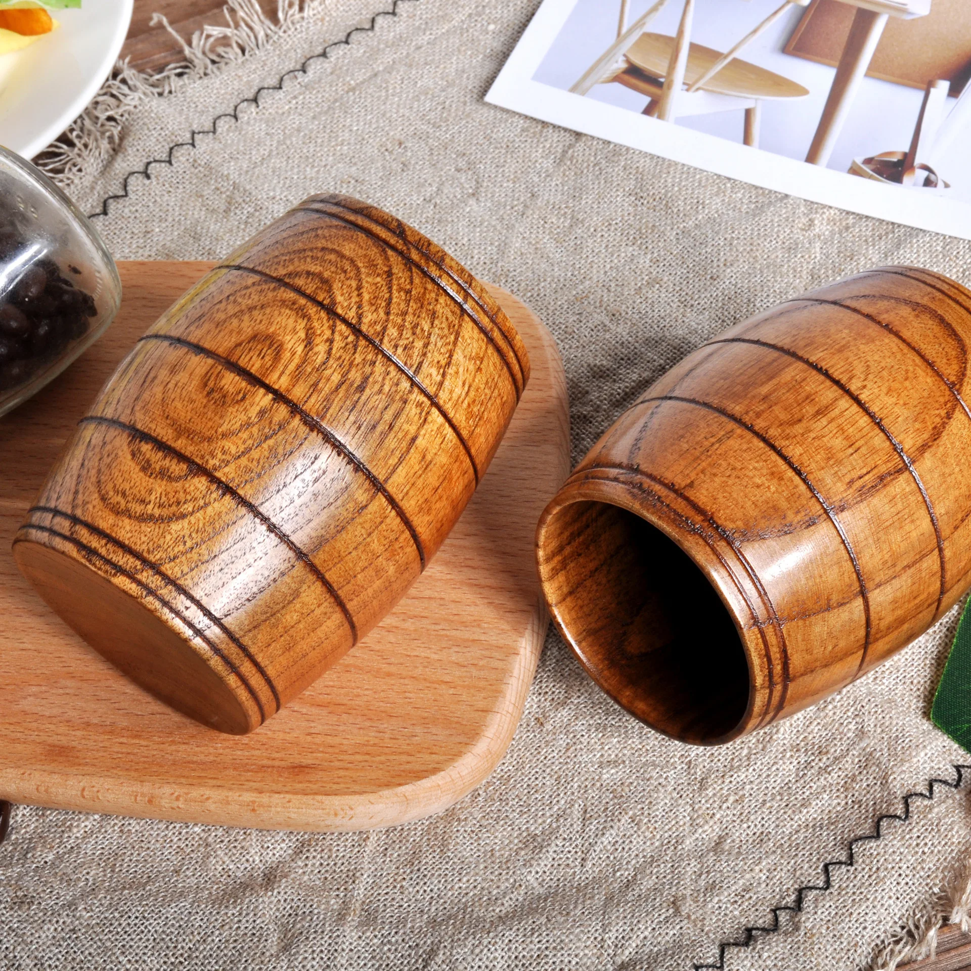 Wooden Big Belly Cups Vintage Jujube Wood Handle Cups Beer Tea Coffee Milk Water Cup Kitchen Bar Drinkware for Kitchen Bar