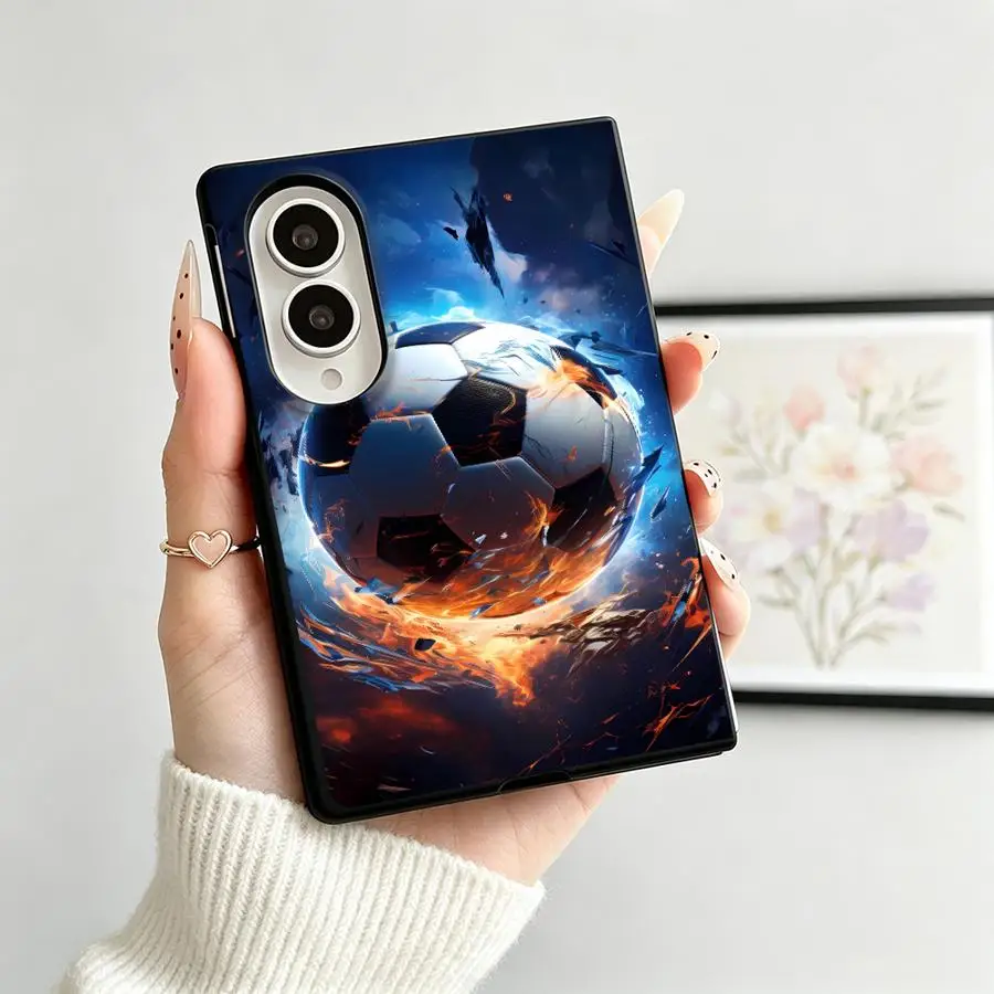 Burning Space Soccer Ball Luxury Phone Cover Case for Samsung Galaxy ZFold Wide Z Fold 8 ZFold8 Z Fold8 Wide
