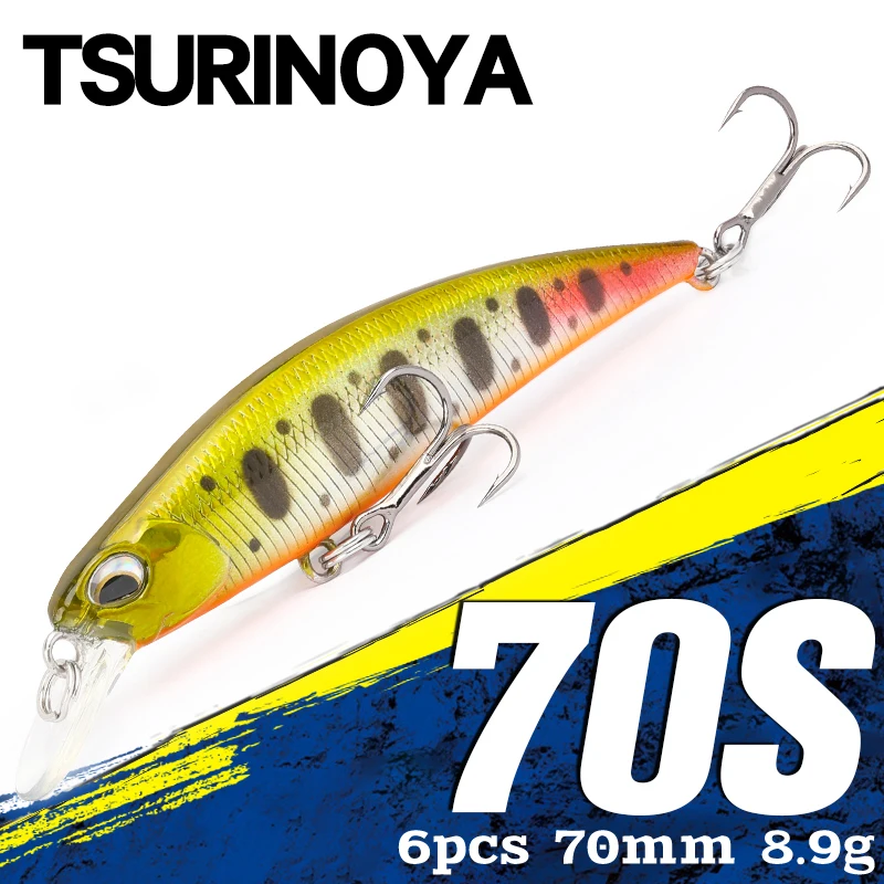 TSURINOYA 70S Sinking Minnow Casting Fishing Kit 6pcs 70mm 8.9g Hard Bait Articiaial Fishing Lure Bass Pike Trout Jerkbait Set