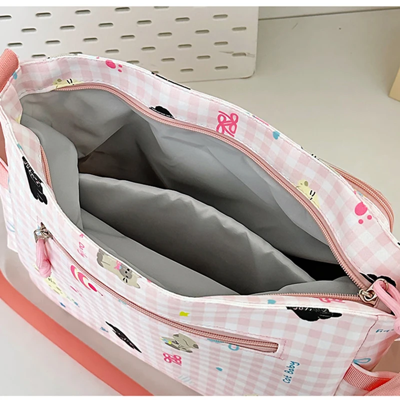 Richme Kawaii Women Ita Bags 2025 Sweet Girl Cartoon Plaid Crossbody Shoulder Bag Dopamine DIY Badge Student Commute Bolso Mujer