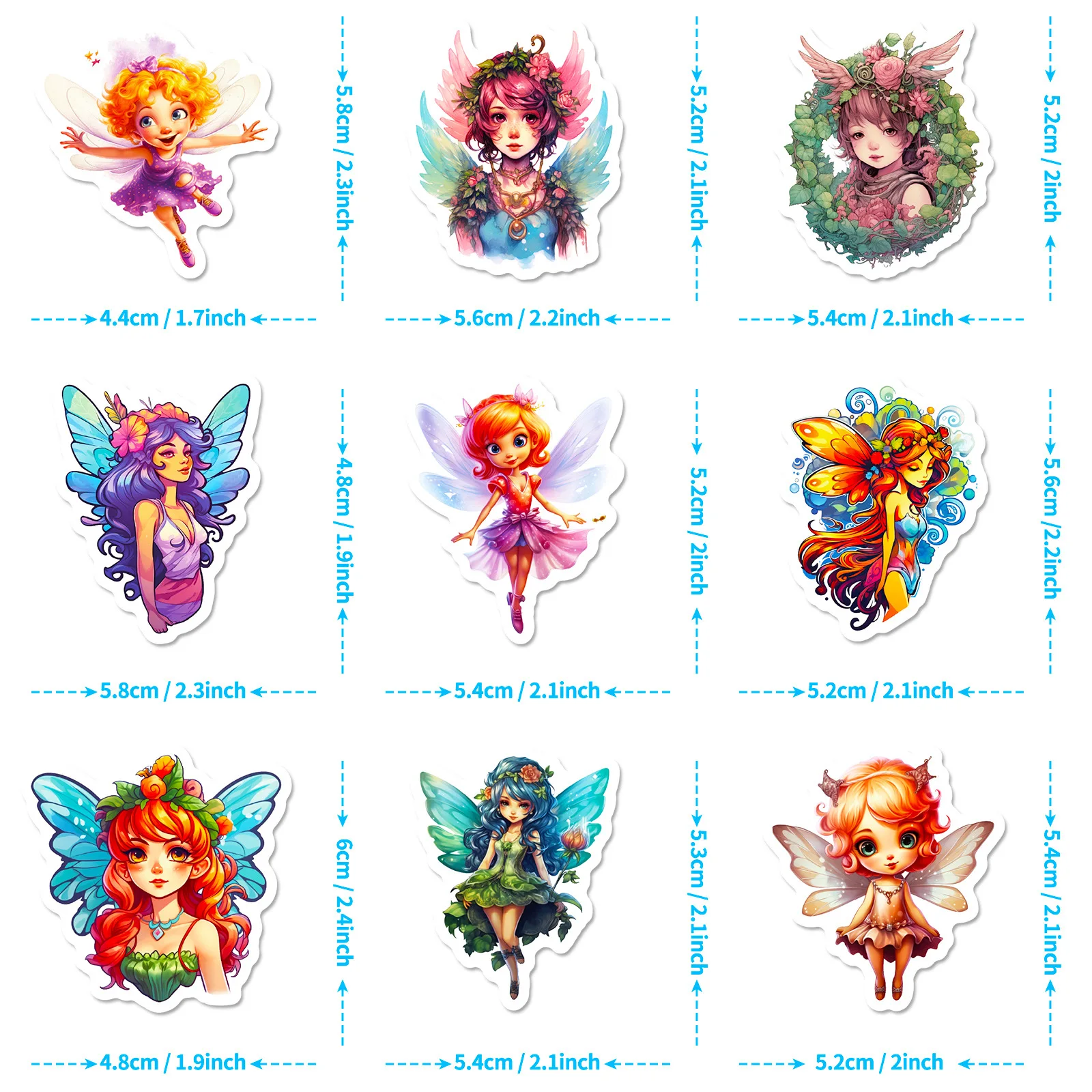 10/50pcs Angel Wing Fairy Girl Stickers Pack for Kid Cartoon Graffiti Decals Scrapbooking Luggage Laptop Wall Stationery Sticker