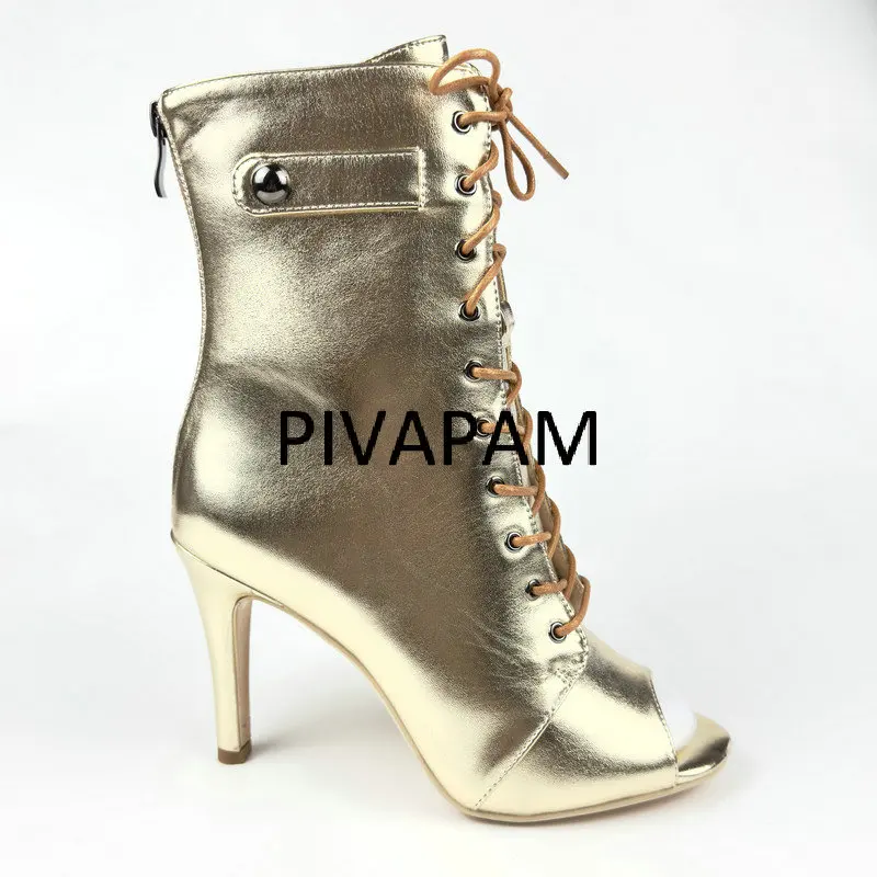 Womens Summer Peep Toe Dance Boots Gold Sexy Fashion High Heels Sandals Stilettos Jazz Dance Shoes Ladies Comfort Summer Booties