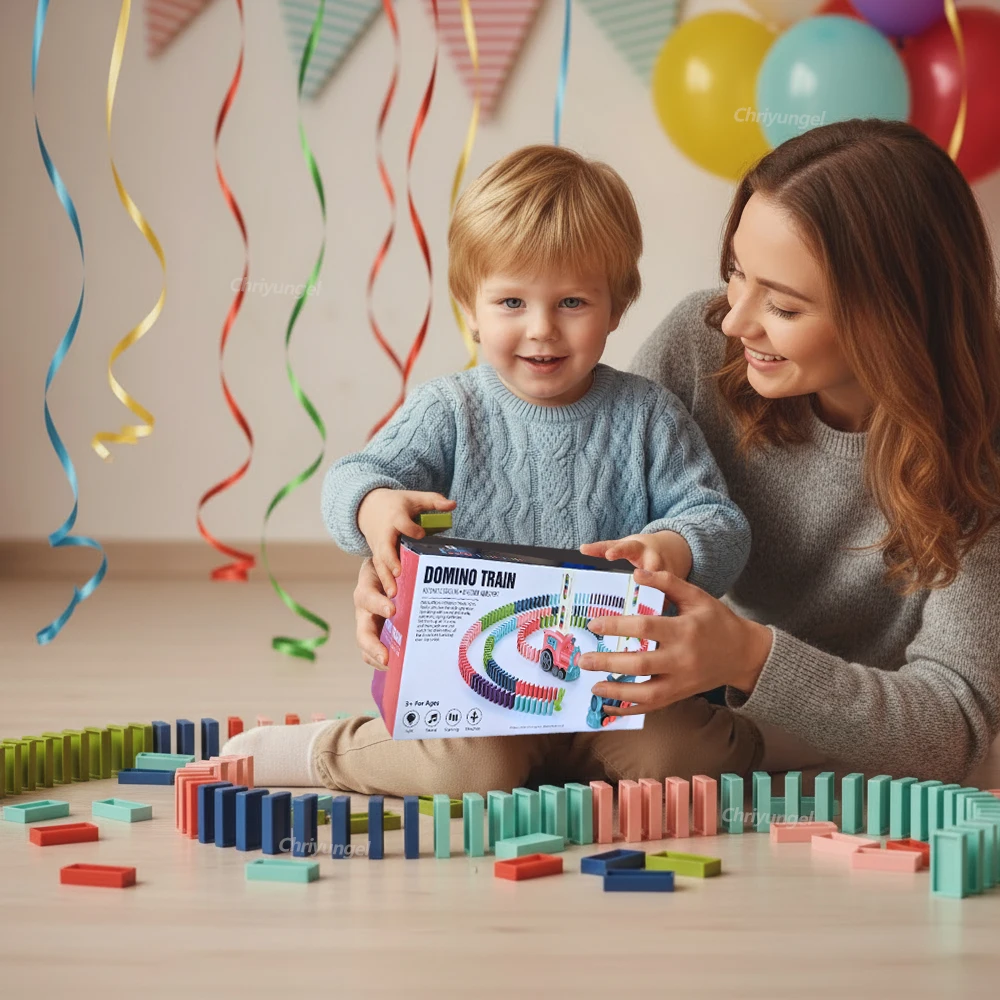 Automatische Domino Trein Auto Elektrische Domino Blokken Legmachine STEM Educatief Speelgoed Verjaardagscadeau voor Kinderen Jongen Meisje
