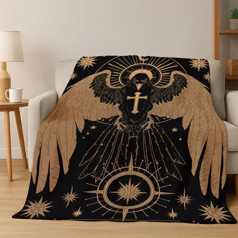 

Gothic Raven Crow Skull Cartoon Flannel Blanket Soft Warm Blanket Throw Blanket for Bedroom Living Room Bed Travel Camping Gift