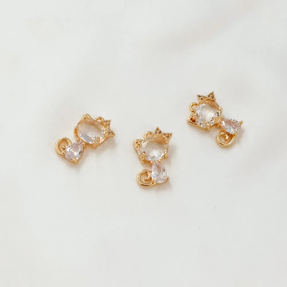 14K Gold-plated Zircon Transparent Crystal Queen Cat Pendant Bracelet Necklace Pendant DIY Accessory