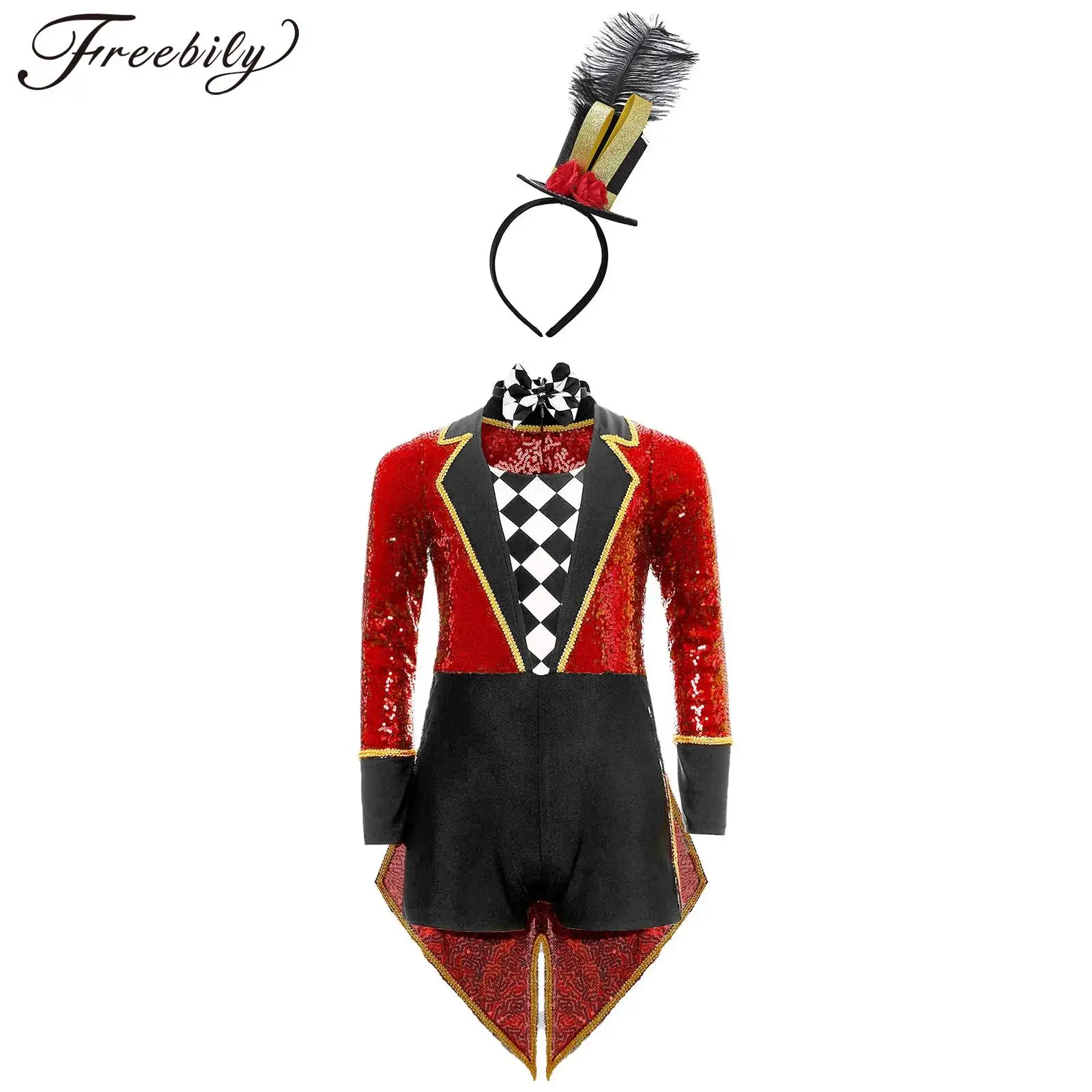 

Girl Ringmaster Costume Unitard Magician Fancy Dress Halloween Theme Party Outfit Boys Girls Circus Cosplay Costume