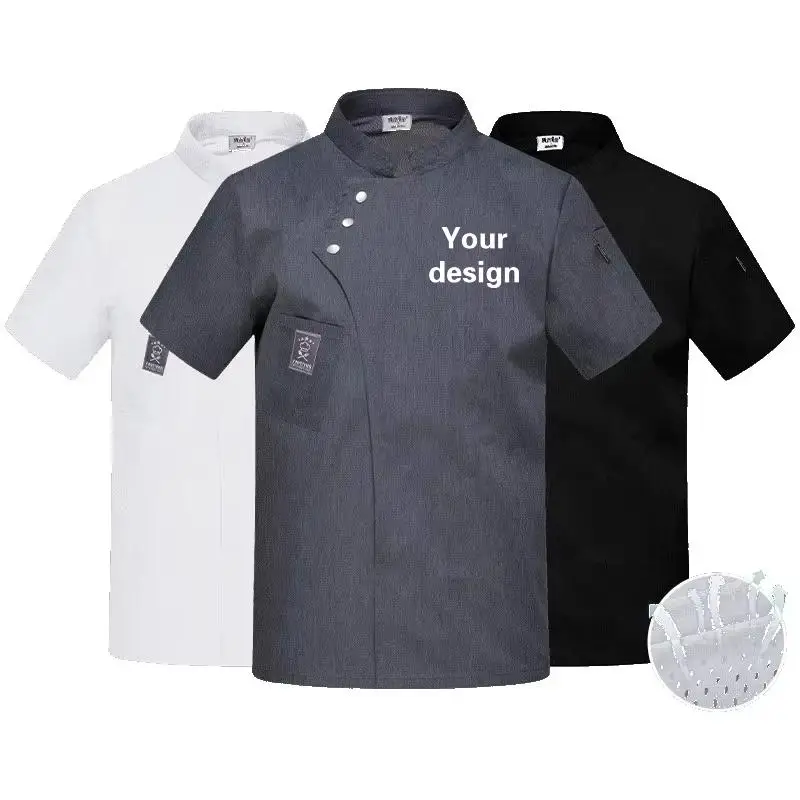 Chef Uniform Work Uniform Men's Customized Name Print Logo Short Sleeved Shirt Jacket Bread Restaurant Cake Shop Kitchen