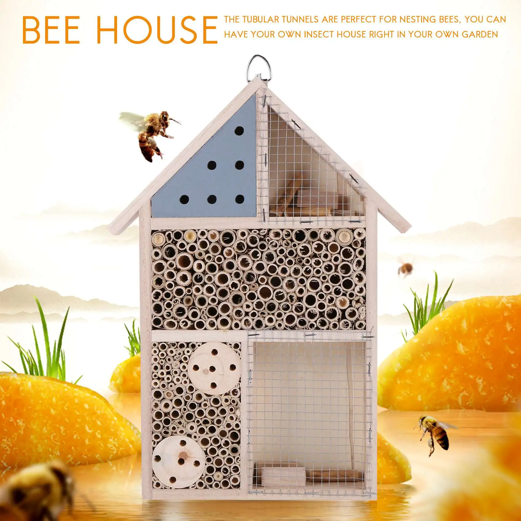 ABKM-casa de abejas de madera para insectos, habitación de insectos de madera, refugio de Hotel, decoración de jardín, caja de nidos para mariquitas, cordones, mariposa