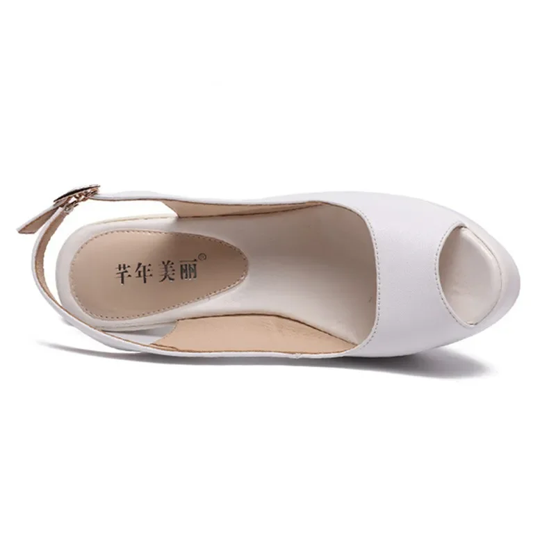 Plus Size 33-43 Open Toe Block Heels Platform Sandals Woman Summer 2026 High Heel Leather Sandals Women Sexy Office Shoes Black
