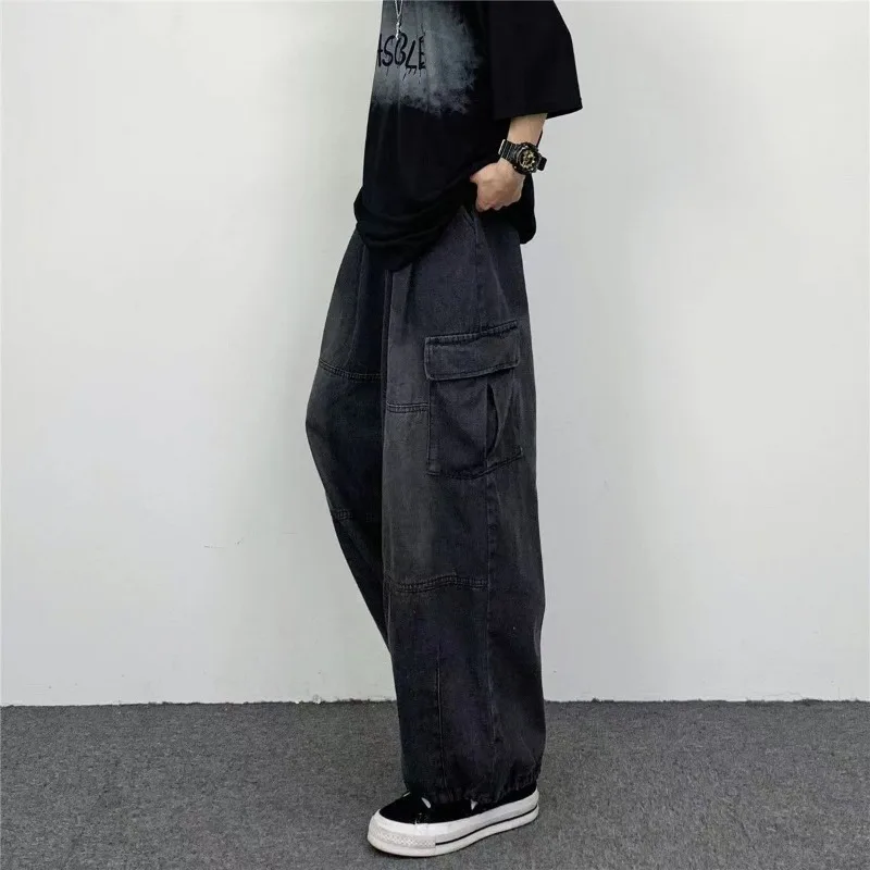 Pants for Men Cargo Pants Loose Fit Jeans Vintage Design Draped Hip Hop Gothic Streetwear Large Pocket Casual Straight Patchwork