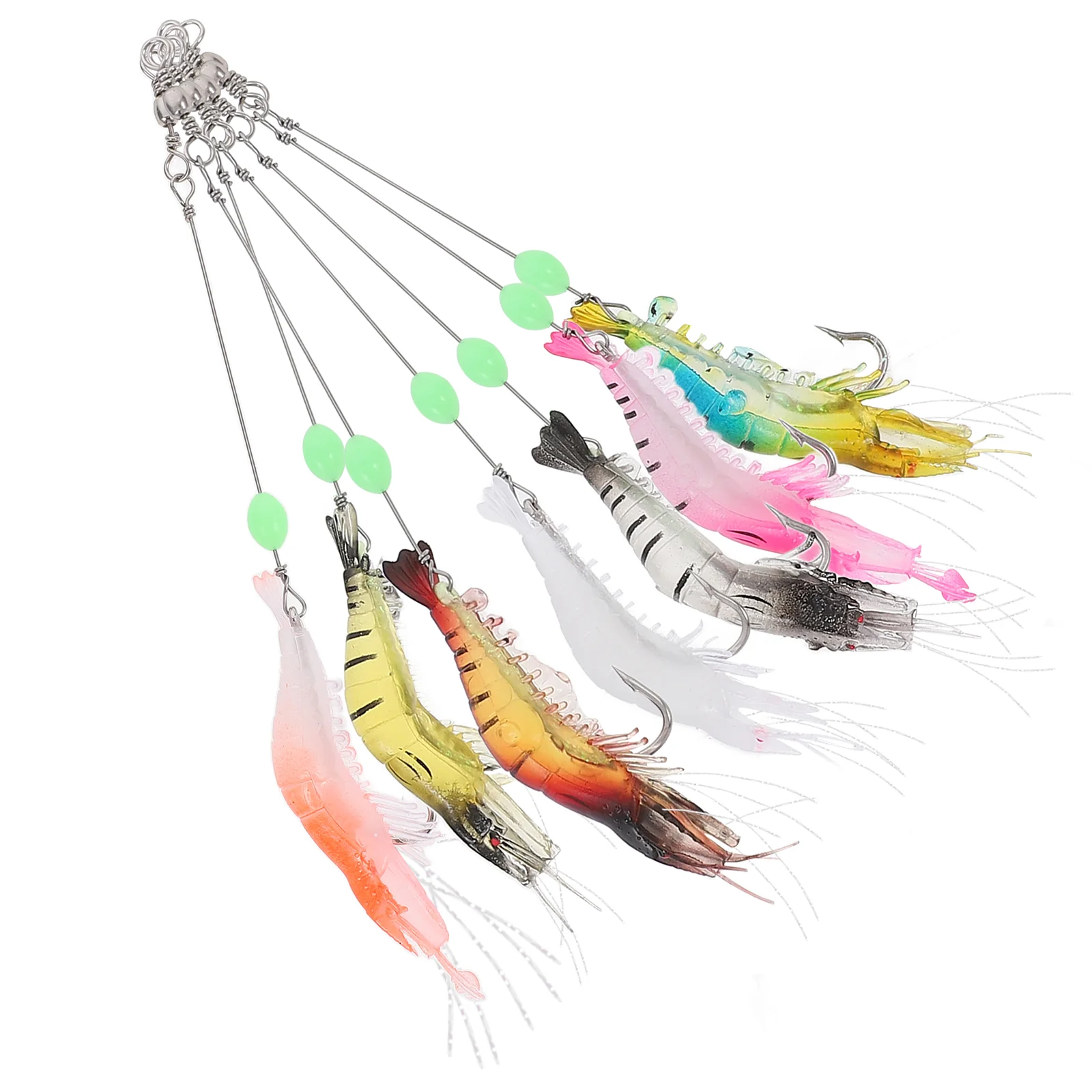 

7 Pcs Night Glow Shrimp Bait Set Seawater Fishing Lure Hooks Softer Baits 7 Color ABS Realistic Shape Portable Supplies