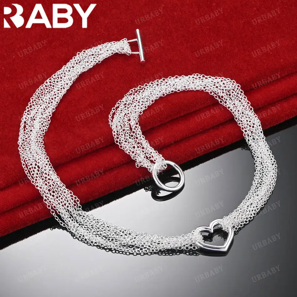 

URBABY 925 Sterling Silver Multiple Thin Chains Necklace For Women Charm Trend Birthday Gifts Fashion Party